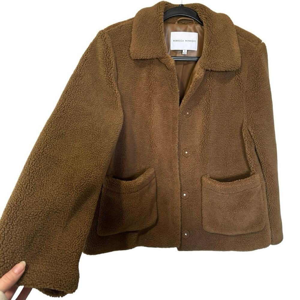 Rebecca Minkoff Harley Teddy Jacket Faux Shearling Brown Size Medium - Picture 2 of 9